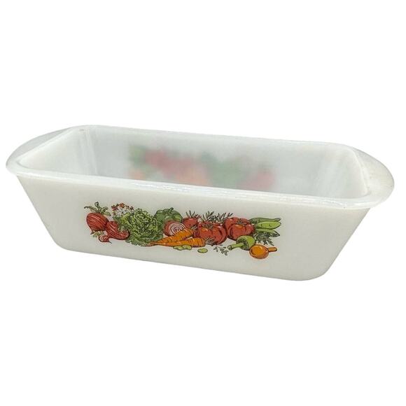 Vintage Glasbake Jeanette Milkglass Garden Vegetable Harvest Loaf Pan - Picture 2 of 10